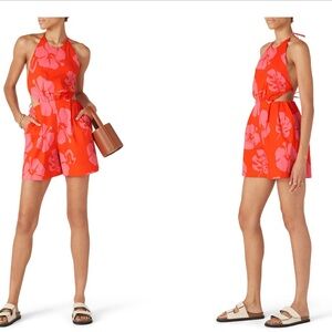 STAUD Georgia Size 0 Women’s Orange Floral Romper Cutout Open Back Sleeveless